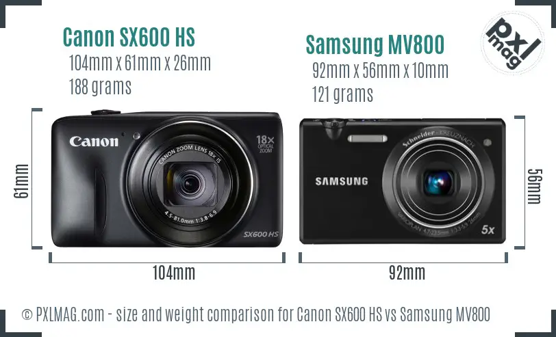 Canon SX600 HS vs Samsung MV800 size comparison
