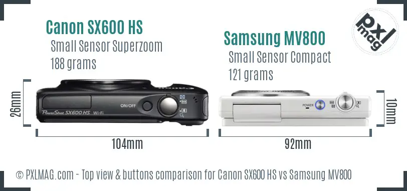 Canon SX600 HS vs Samsung MV800 top view buttons comparison