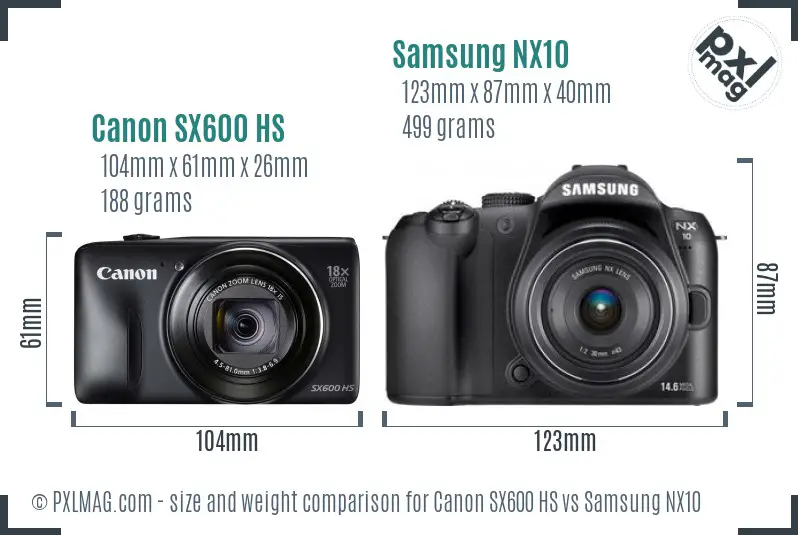 Canon SX600 HS vs Samsung NX10 size comparison Canon SX600 HS vs Samsung NX10 size comparison