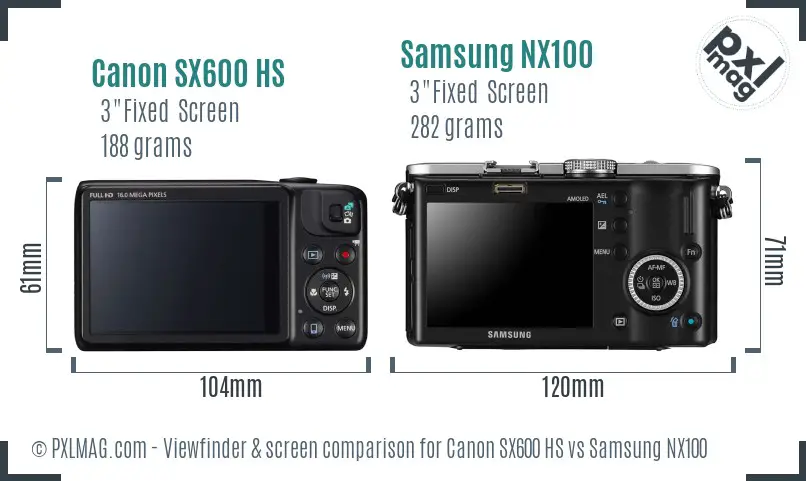 Canon SX600 HS vs Samsung NX100 Screen and Viewfinder comparison Canon SX600 HS vs Samsung NX100 Screen and Viewfinder comparison
