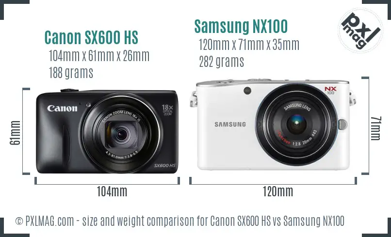 Canon SX600 HS vs Samsung NX100 size comparison Canon SX600 HS vs Samsung NX100 size comparison