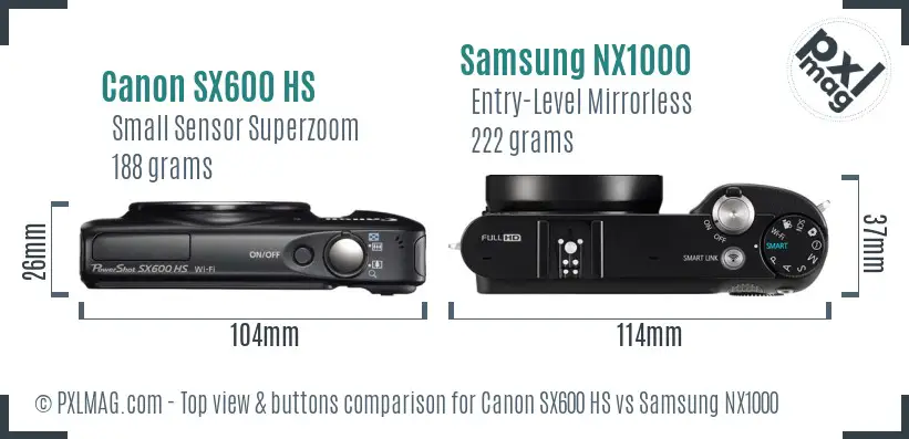 Canon SX600 HS vs Samsung NX1000 top view buttons comparison