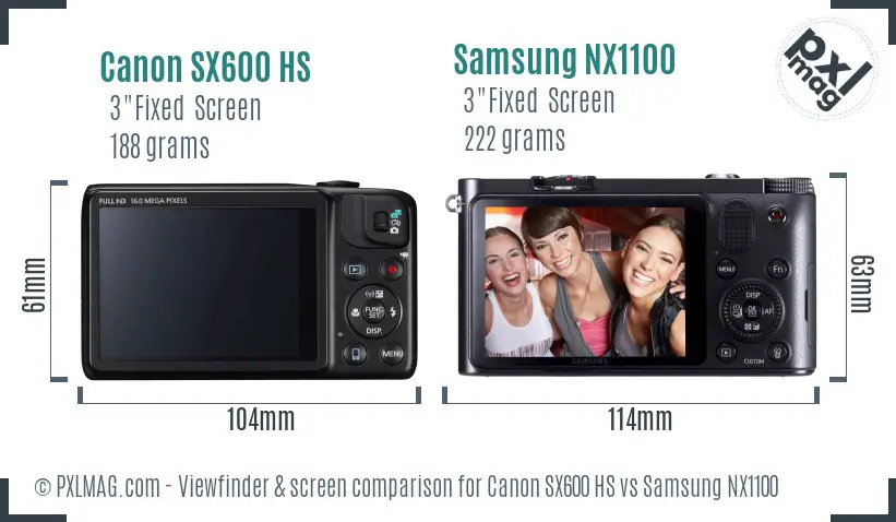 Canon SX600 HS vs Samsung NX1100 Screen and Viewfinder comparison