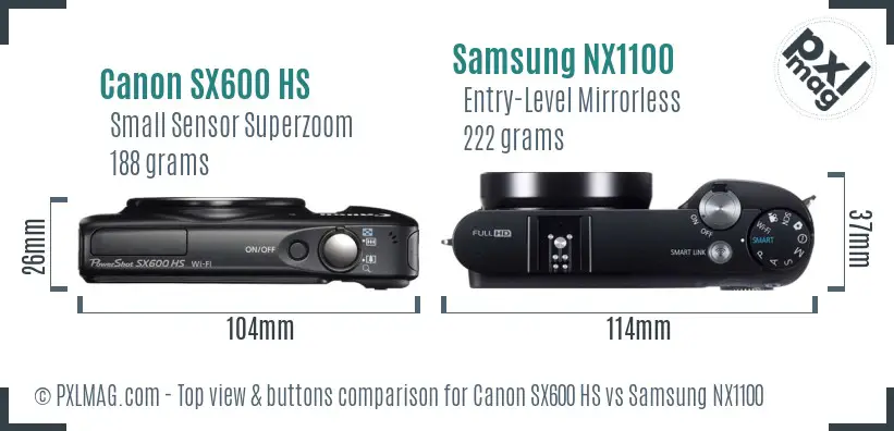 Canon SX600 HS vs Samsung NX1100 top view buttons comparison