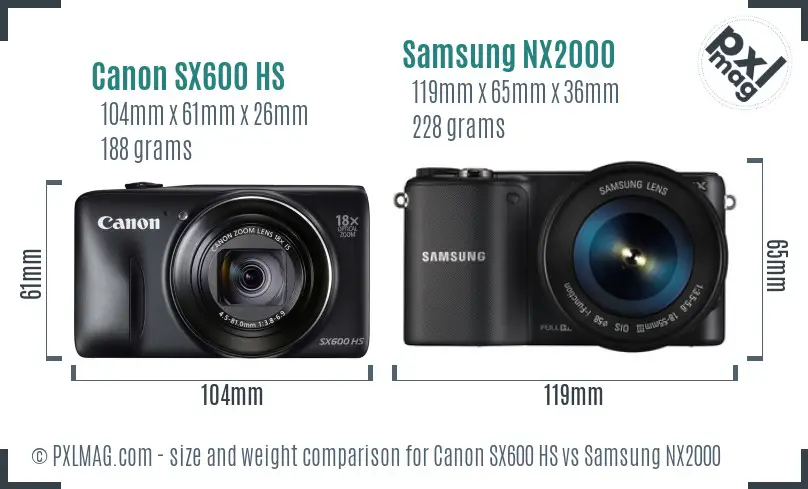 Canon SX600 HS vs Samsung NX2000 size comparison