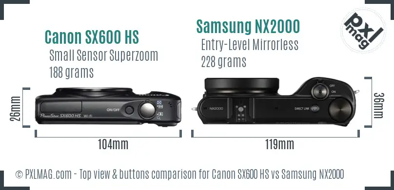 Canon SX600 HS vs Samsung NX2000 top view buttons comparison