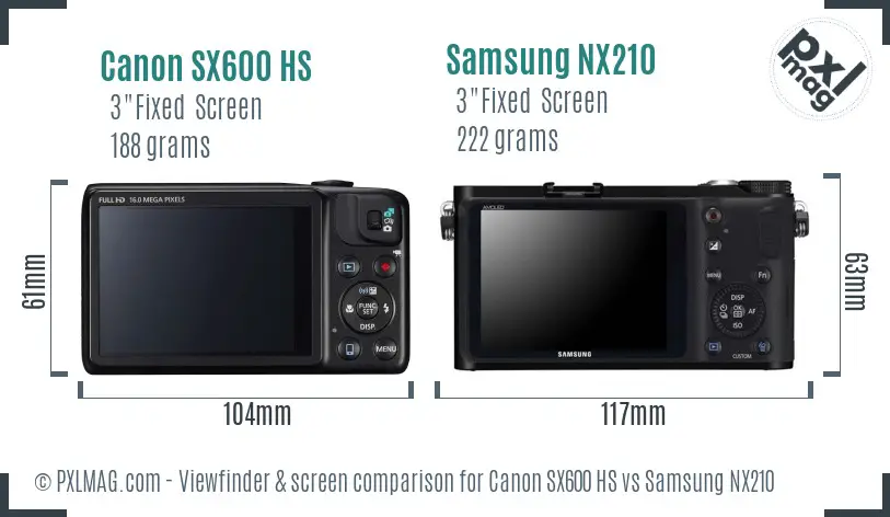 Canon SX600 HS vs Samsung NX210 Screen and Viewfinder comparison