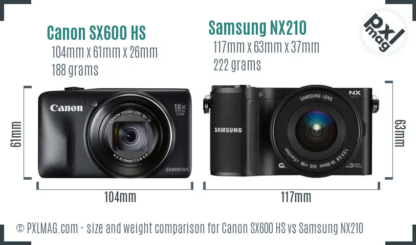 Canon SX600 HS vs Samsung NX210 size comparison