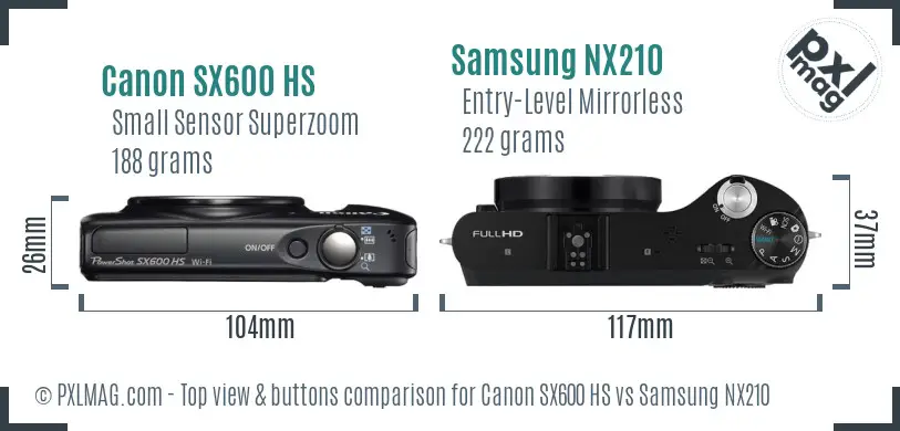 Canon SX600 HS vs Samsung NX210 top view buttons comparison