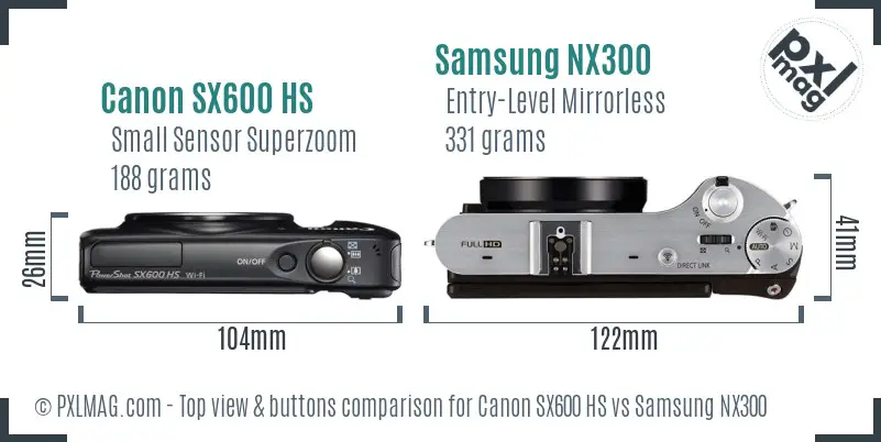 Canon SX600 HS vs Samsung NX300 top view buttons comparison
