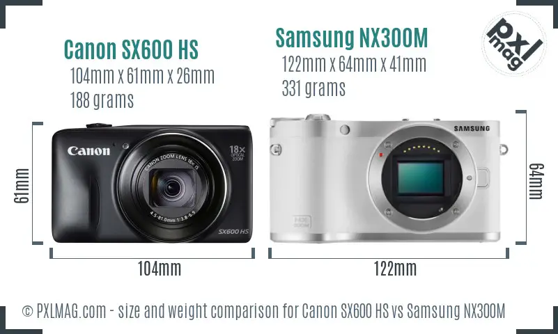 Canon SX600 HS vs Samsung NX300M size comparison