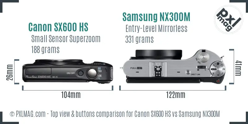 Canon SX600 HS vs Samsung NX300M top view buttons comparison