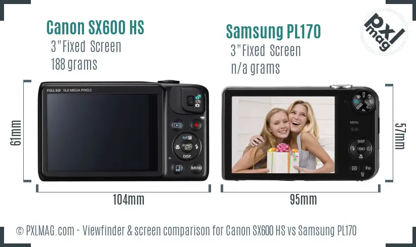 Canon SX600 HS vs Samsung PL170 Screen and Viewfinder comparison