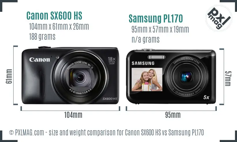Canon SX600 HS vs Samsung PL170 size comparison