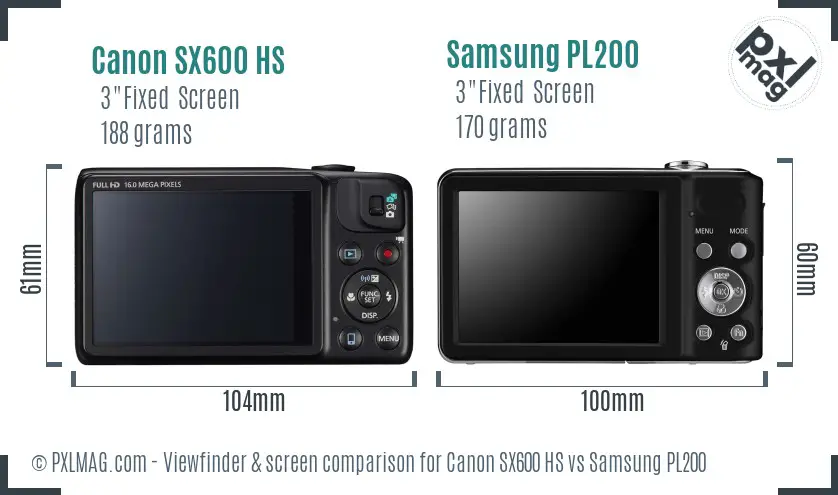 Canon SX600 HS vs Samsung PL200 Screen and Viewfinder comparison