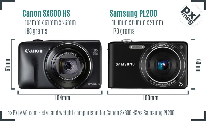 Canon SX600 HS vs Samsung PL200 size comparison