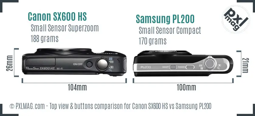 Canon SX600 HS vs Samsung PL200 top view buttons comparison