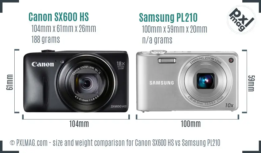 Canon SX600 HS vs Samsung PL210 size comparison Canon SX600 HS vs Samsung PL210 size comparison
