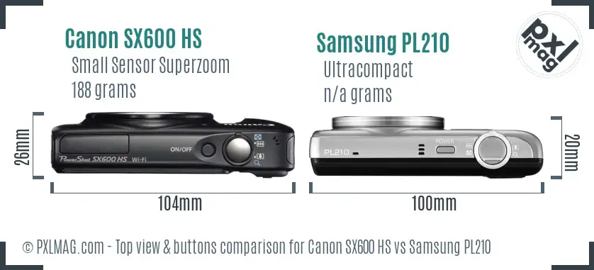 Canon SX600 HS vs Samsung PL210 top view buttons comparison Canon SX600 HS vs Samsung PL210 top view buttons comparison