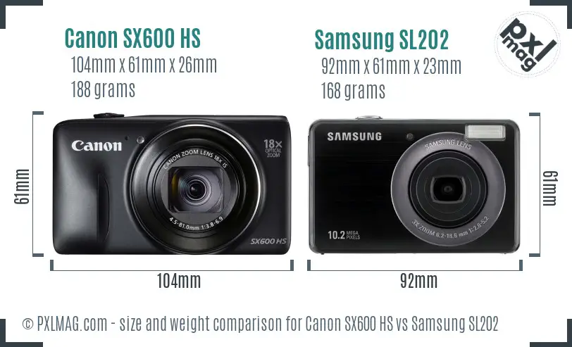 Canon SX600 HS vs Samsung SL202 size comparison Canon SX600 HS vs Samsung SL202 size comparison