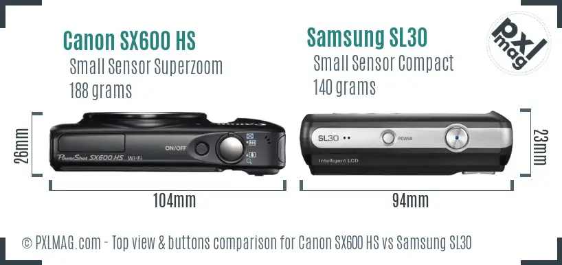 Canon SX600 HS vs Samsung SL30 top view buttons comparison