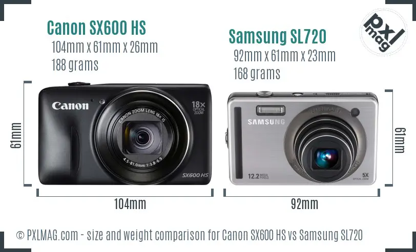 Canon SX600 HS vs Samsung SL720 size comparison