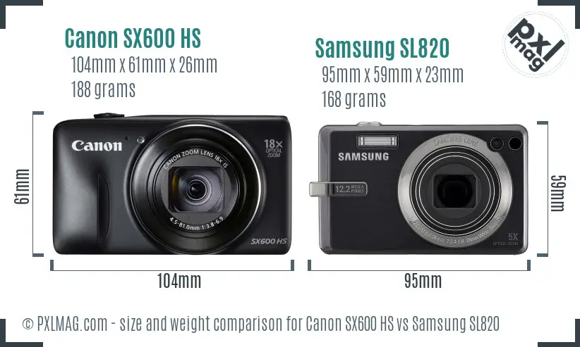 Canon SX600 HS vs Samsung SL820 size comparison