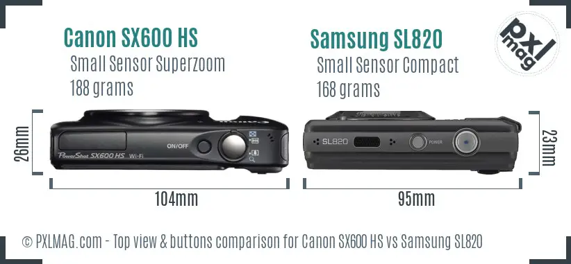 Canon SX600 HS vs Samsung SL820 top view buttons comparison
