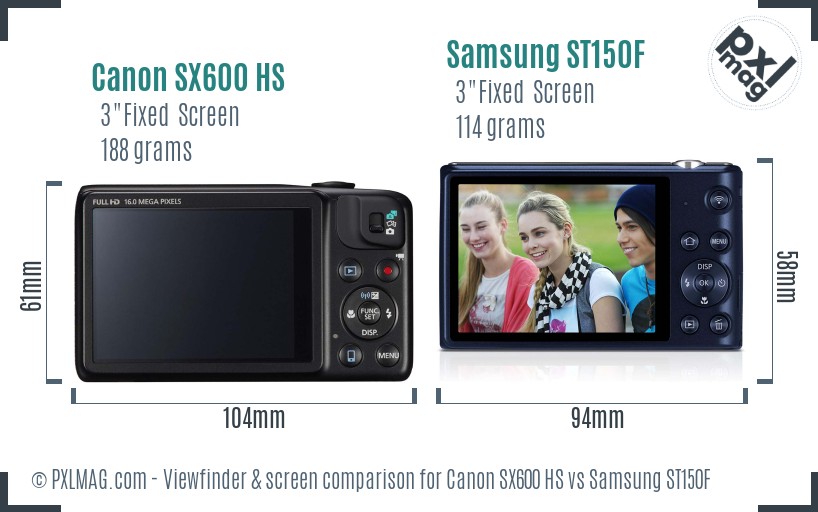 Canon SX600 HS vs Samsung ST150F Screen and Viewfinder comparison