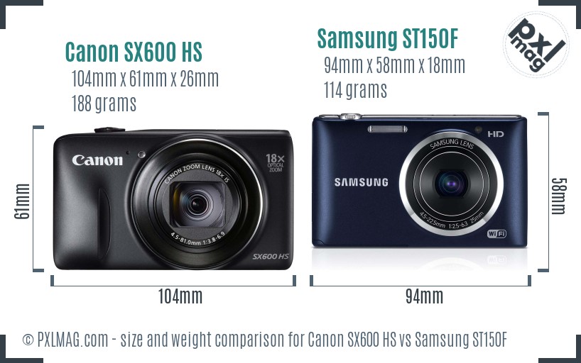 Canon SX600 HS vs Samsung ST150F size comparison