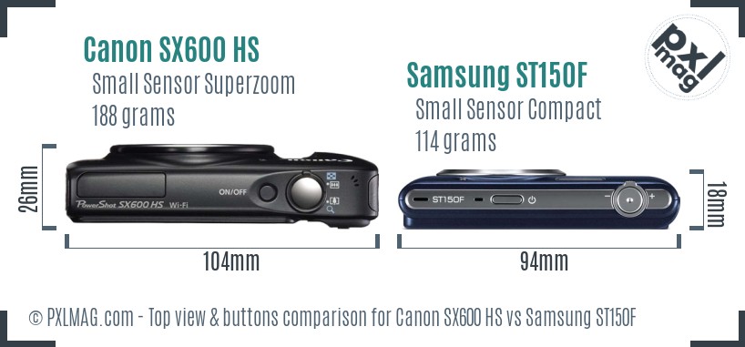 Canon SX600 HS vs Samsung ST150F top view buttons comparison
