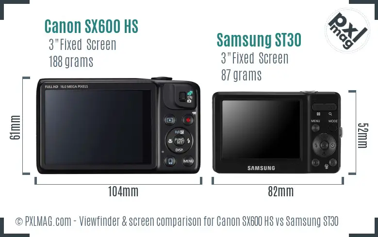 Canon SX600 HS vs Samsung ST30 Screen and Viewfinder comparison