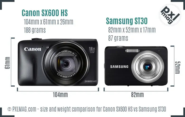 Canon SX600 HS vs Samsung ST30 size comparison