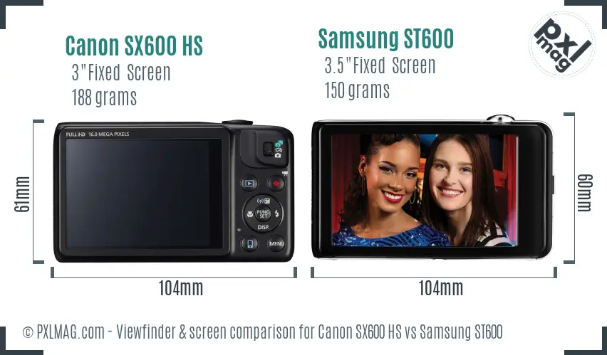 Canon SX600 HS vs Samsung ST600 Screen and Viewfinder comparison