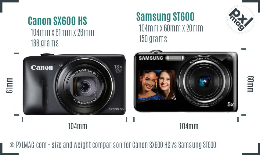 Canon SX600 HS vs Samsung ST600 size comparison