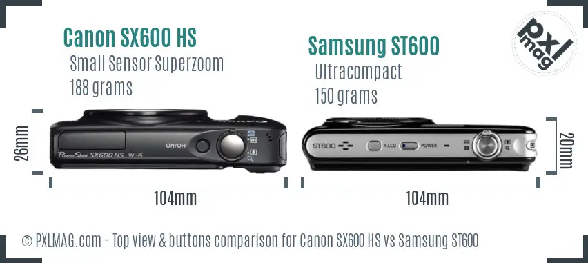 Canon SX600 HS vs Samsung ST600 top view buttons comparison