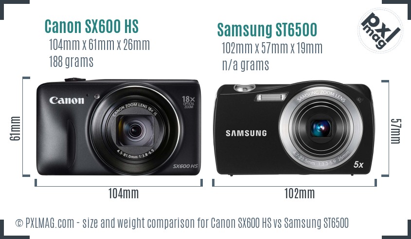 Canon SX600 HS vs Samsung ST6500 size comparison