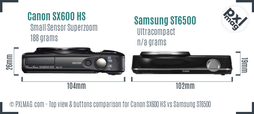 Canon SX600 HS vs Samsung ST6500 top view buttons comparison