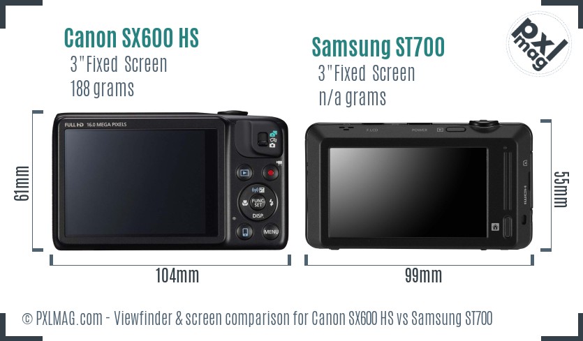 Canon SX600 HS vs Samsung ST700 Screen and Viewfinder comparison