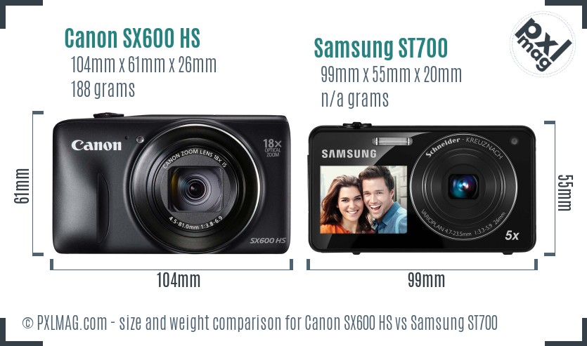 Canon SX600 HS vs Samsung ST700 size comparison