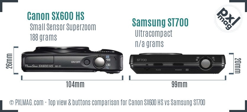 Canon SX600 HS vs Samsung ST700 top view buttons comparison