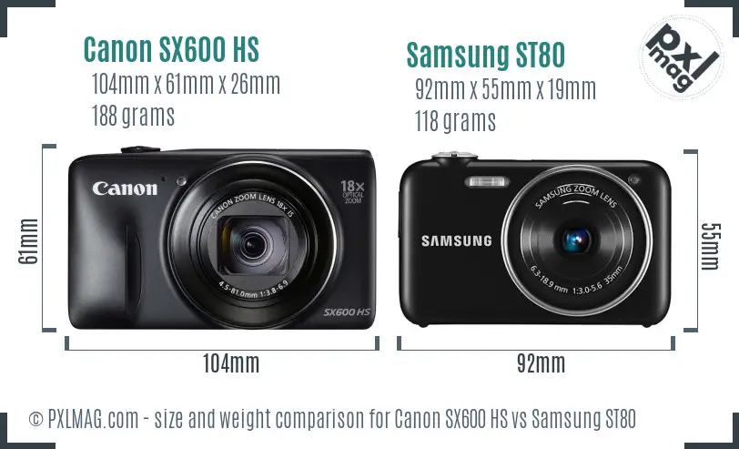 Canon SX600 HS vs Samsung ST80 size comparison