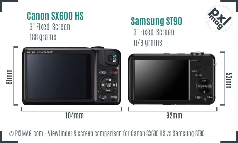 Canon SX600 HS vs Samsung ST90 Screen and Viewfinder comparison