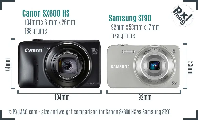 Canon SX600 HS vs Samsung ST90 size comparison