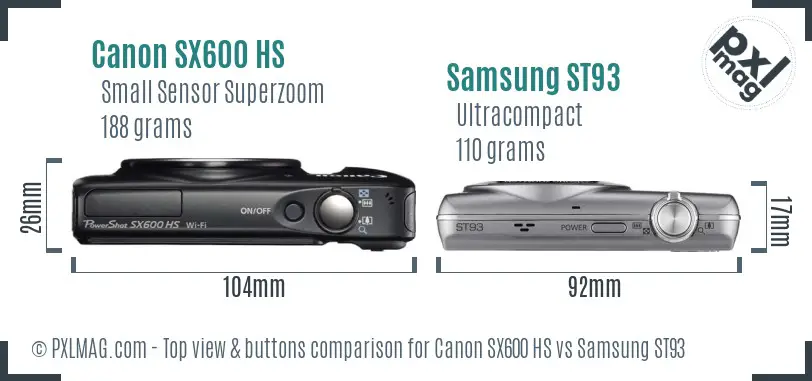 Canon SX600 HS vs Samsung ST93 top view buttons comparison Canon SX600 HS vs Samsung ST93 top view buttons comparison