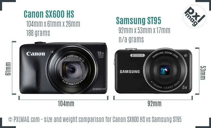 Canon SX600 HS vs Samsung ST95 size comparison