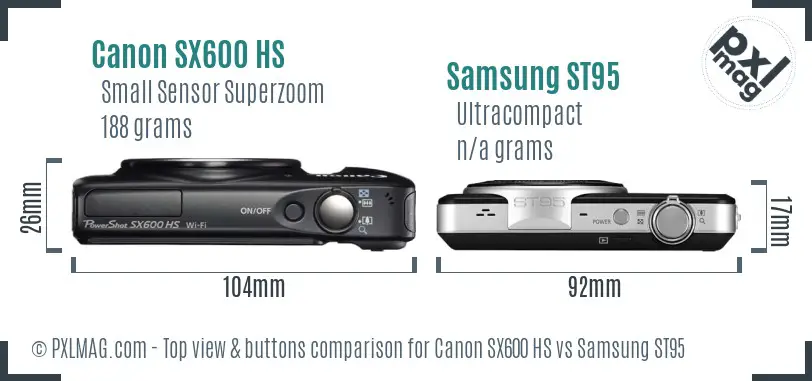 Canon SX600 HS vs Samsung ST95 top view buttons comparison