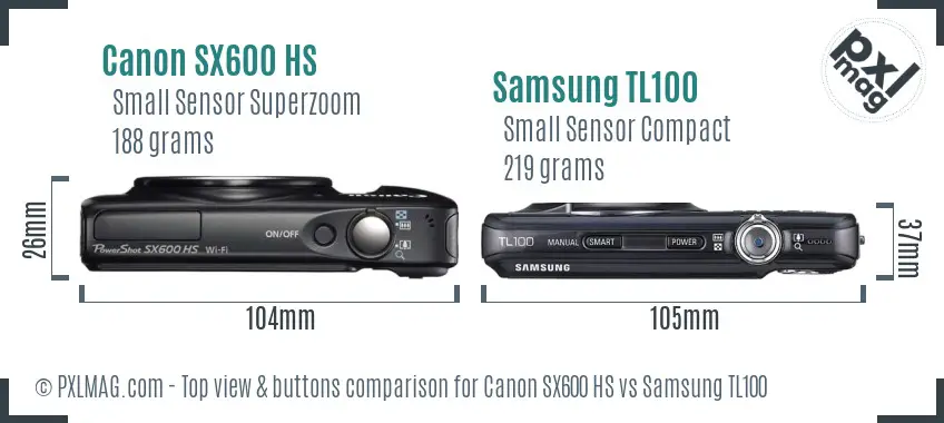 Canon SX600 HS vs Samsung TL100 top view buttons comparison