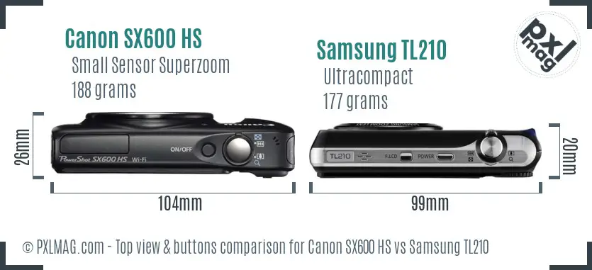 Canon SX600 HS vs Samsung TL210 top view buttons comparison Canon SX600 HS vs Samsung TL210 top view buttons comparison