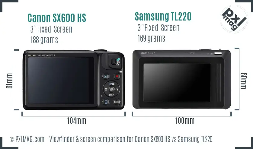 Canon SX600 HS vs Samsung TL220 Screen and Viewfinder comparison